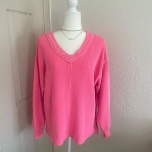 Aerie Bright Pink V-Neck Sweater